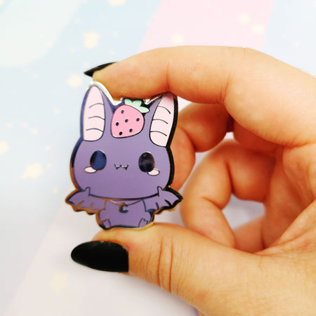 Bat + Strawberry -- Hard Enamel Pin -- Favorite Snacks Collection - Kittynaut